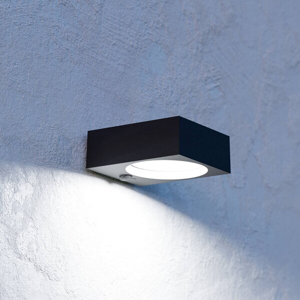 EGLO Solární LED venkovní nástěnné svítidlo Darfano, černá, šířka 14 cm, stmívatelný, Černá, Plast, Moderní, Nástěnné svítidlo