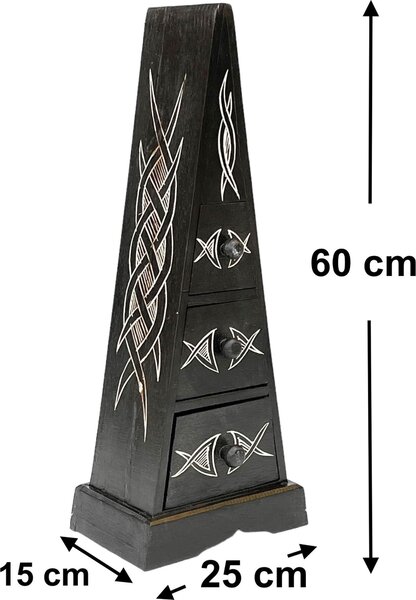 DanDiBo dřevěná komoda Skříňový nábytek pyramida se 3 zásuvkami "Keltská" 60 cm interiérový designový nábytek do interiéru