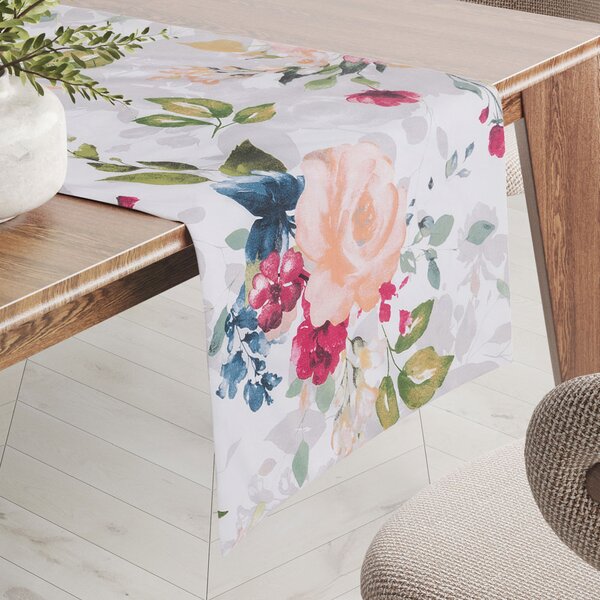 Biante Bavlněný běhoun na stůl Sandra SA-387 Velké žluté a modré květy na bílém 20x120 cm
