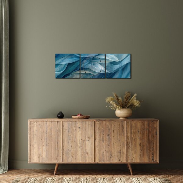 Obraz - Modrobílé vlnky (s hodinami) (90x30 cm)