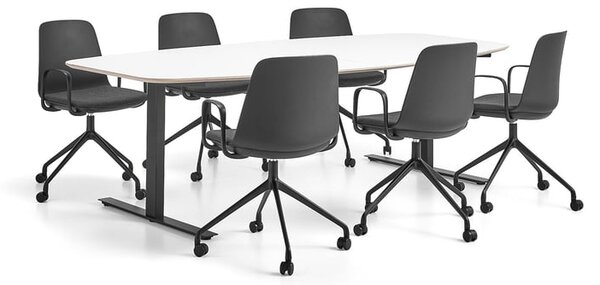 AJ Produkty Sestava nábytku NOVUS + LANGFORD, 1 stůl a 6 židlí, černá/antracitová