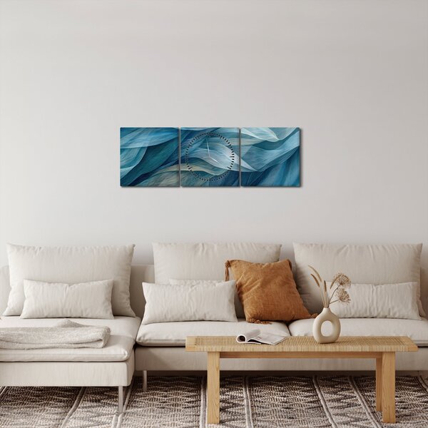 Obraz - Modrobílé vlnky (s hodinami) (90x30 cm)