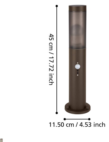 EGLO Stojací lampa Helsinki, rezavě hnědá, výška 45 cm, nerezová ocel, senzor, Hnědá / rez, Nerezová ocel, Moderní