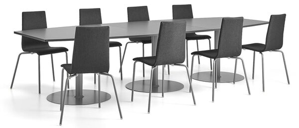 AJ Produkty Sestava nábytku FLEXUS + MELVILLE, 1 stůl a 8 šedých židlí