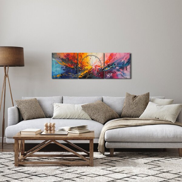 Obraz - Barevná abstrakce (s hodinami) (90x30 cm)