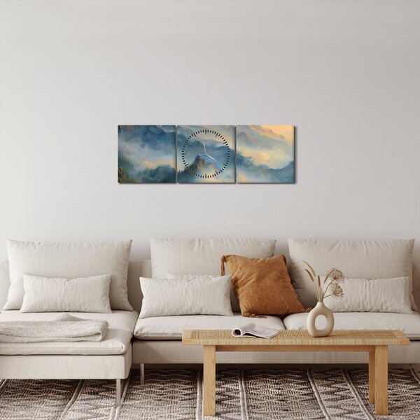 Obraz - Malovaná horská krajina (s hodinami) (90x30 cm)