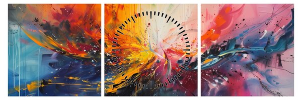 Obraz - Barevná abstrakce (s hodinami) (90x30 cm)