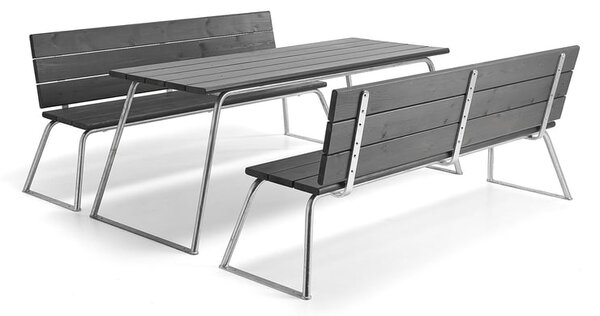 AJ Produkty Sestava ARCTIC, stůl + 2 lavice s opěradlem, šedá
