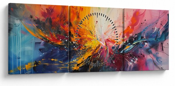 Obraz - Barevná abstrakce (s hodinami) (90x30 cm)