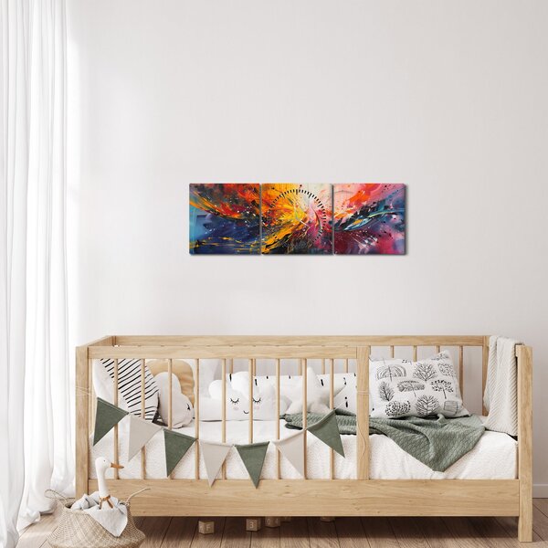 Obraz - Barevná abstrakce (s hodinami) (90x30 cm)