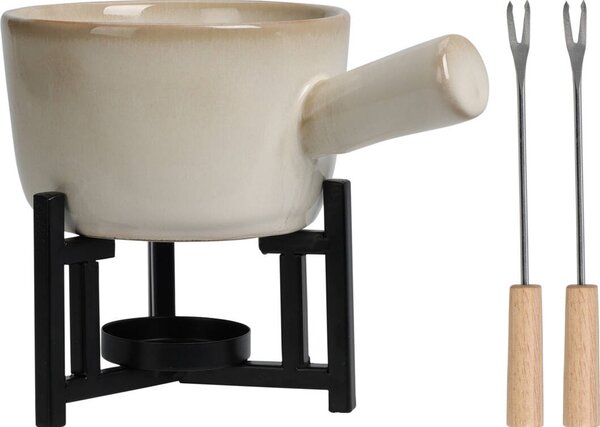 Sada na sýrové fondue, porcelánový hrnec, 2 vidličky