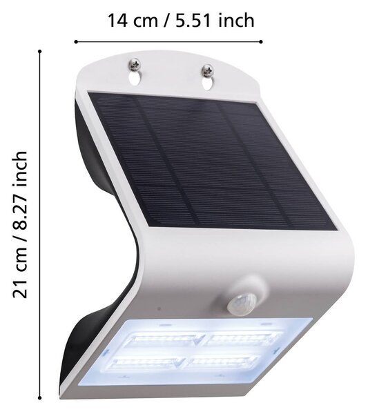 EGLO Solární LED nástěnné světlo Lamozzo, bílá, výška 21 cm, senzor, Bílá / opál, Plast, Moderní