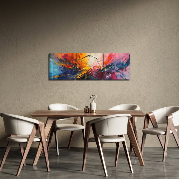 Obraz - Barevná abstrakce (s hodinami) (90x30 cm)