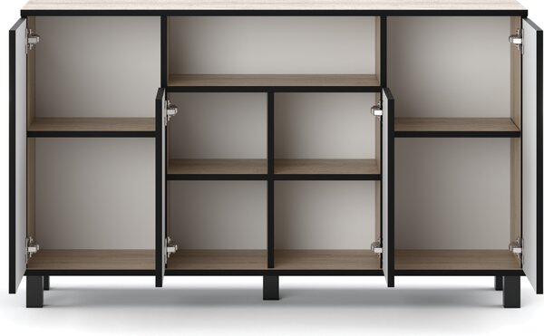STIV Möbel | Komoda 140x35x80 cm Dub Sonoma / Bílý Mat | 4 dvířka | Obývák Ložnice | 9 polic