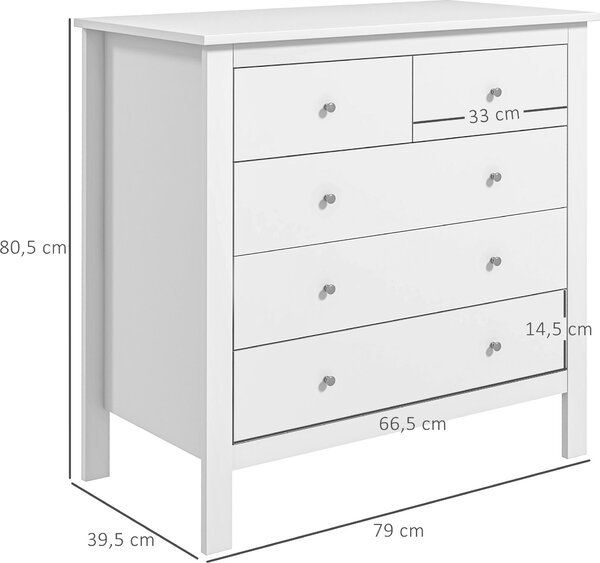 HOMCOM Komoda, přídavná skříňka s 5 zásuvkami, příborník s ochranou proti převrácení