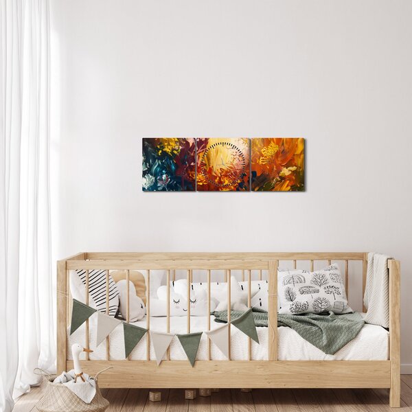 Obraz - Abstraktní malba květin (s hodinami) (90x30 cm)