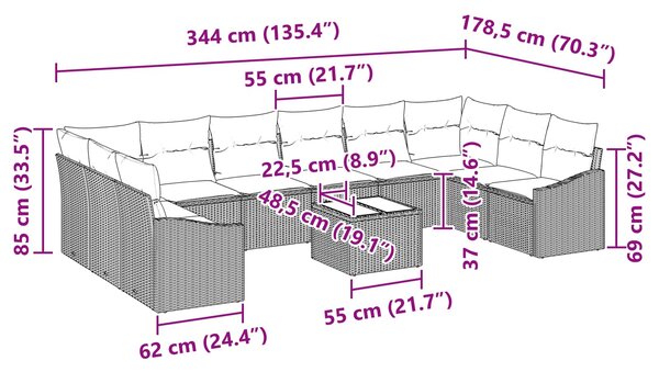 Sada zahradních pohovek s úložištěm Světle šedá polyratan 3355581