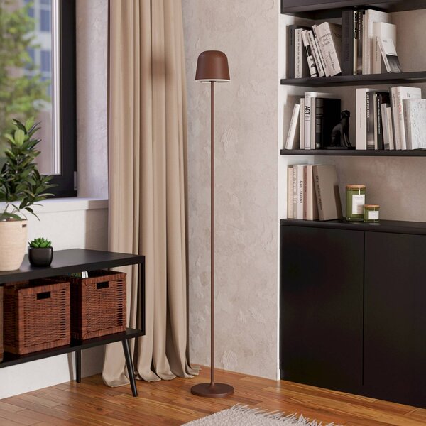EGLO LED terasová lampa Mannera-L na akumulátor, rezavá barva, výška 140 cm, stmívatelný, Hnědá / rez, Hliník, Moderní