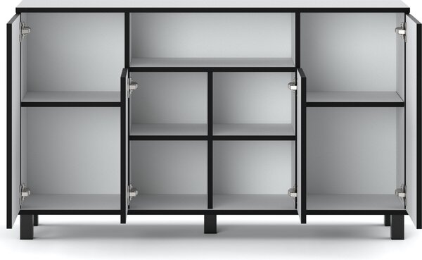 STIV Möbel | Komoda 140x35x80 cm Bílý Mat | 4 dvířka | 9 polic | Do obýváku, ložnice nebo pracovny