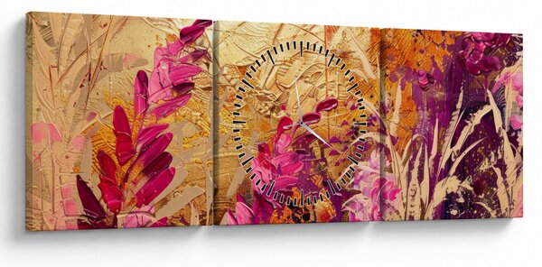 Obraz - Abstraktní malba květin II. (s hodinami) (90x30 cm)