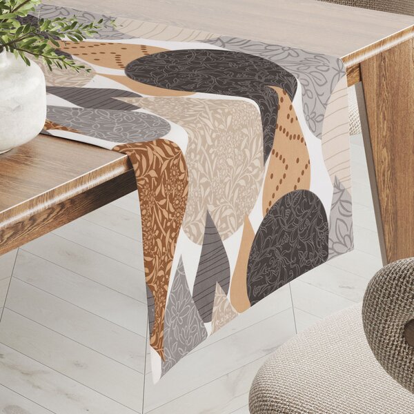 Biante Bavlněný běhoun na stůl Sandra SA-507 Hnědo-šedé kapky s ornamenty 20x120 cm