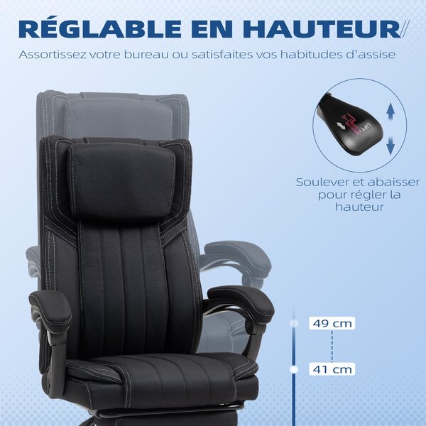Ergonomická kancelářská židle Vinsetto, nastavitelná výška, sklopné opěradlo, opěrky na ruce, opěrka na nohy a hlavu, otočná kancelářská židle s koleč