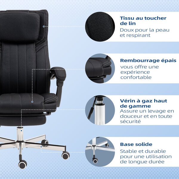 Ergonomická kancelářská židle Vinsetto, nastavitelná výška, sklopné opěradlo, opěrky na ruce, opěrka na nohy a hlavu, otočná kancelářská židle s koleč