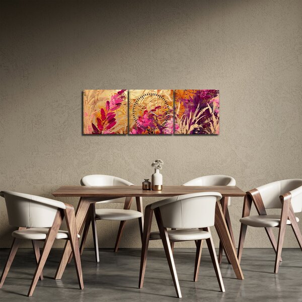 Obraz - Abstraktní malba květin II. (s hodinami) (90x30 cm)