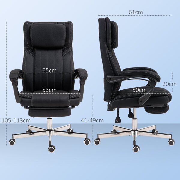 Ergonomická kancelářská židle Vinsetto, nastavitelná výška, sklopné opěradlo, opěrky na ruce, opěrka na nohy a hlavu, otočná kancelářská židle s koleč