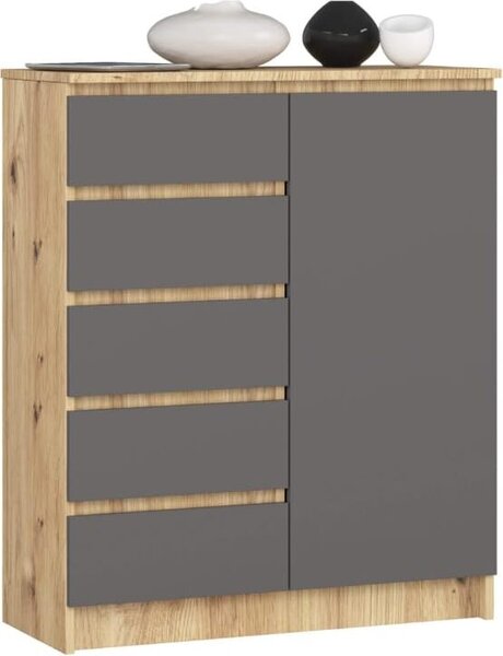 BDW - Komoda 5 zásuvek, obývací pokoj, předsíň 80x97x35, dub Artisan / šedá