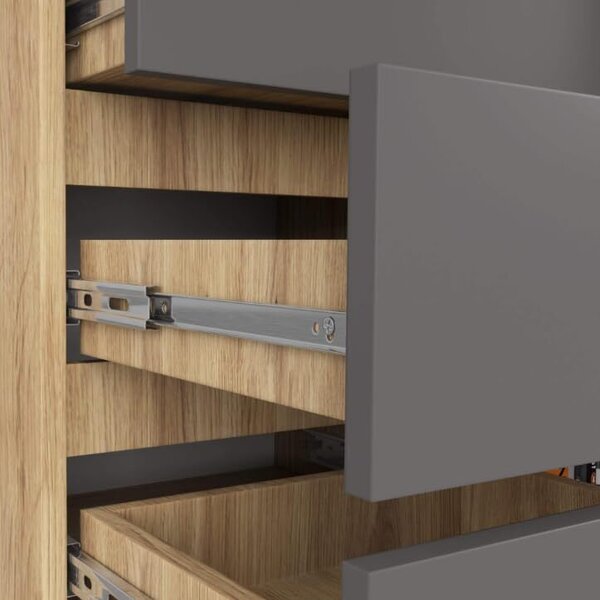 BDW - Komoda 5 zásuvek, obývací pokoj, předsíň 80x97x35, dub Artisan / šedá