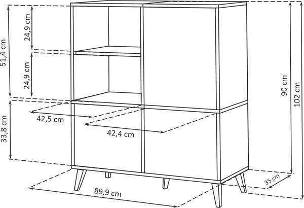 Komodee Fondi Kredenc, Kuchyňská Skříň, Úložná Skříň, Skříň na Víno, 3 Dveře, pro Obývací Pokoj, Kuchyň, Jídelnu, Skandinávský Styl, Modrá, Světlé Dřevo, 102x35x90 cm