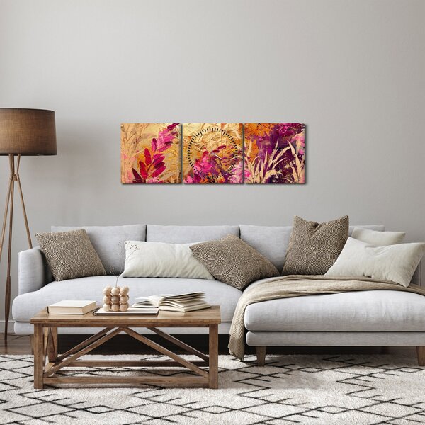 Obraz - Abstraktní malba květin II. (s hodinami) (90x30 cm)