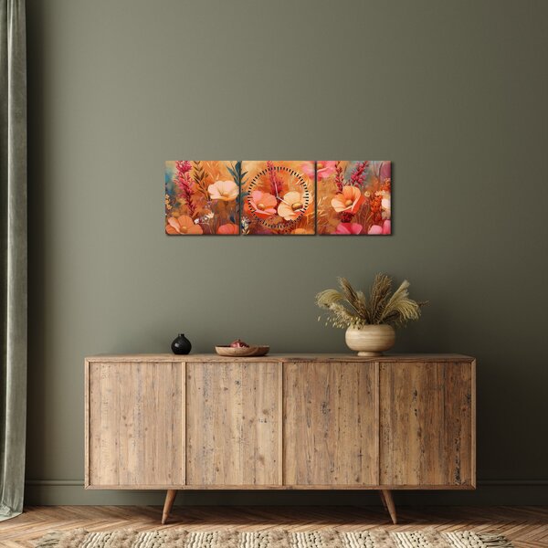 Obraz - Luční kvítí, malba (s hodinami) (90x30 cm)