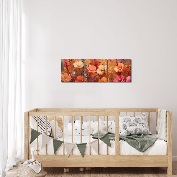 Obraz - Luční kvítí, malba (s hodinami) (90x30 cm)