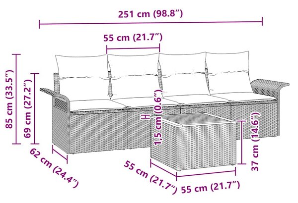 Sada zahradních pohovek 5 ks 4-Počet míst Černá polyratan 3355930