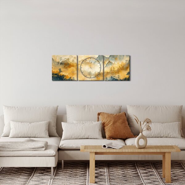 Obraz - Pohoří, akvarel (s hodinami) (90x30 cm)