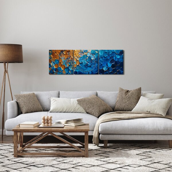 Obraz - Modrozlatá malba (s hodinami) (90x30 cm)