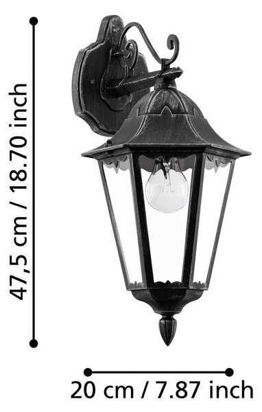 EGLO Venkovní nástěnné svítidlo Navedo, černá/stříbrná, výška 47 cm, svítí dolů, Černá, Hliník, Starožitný