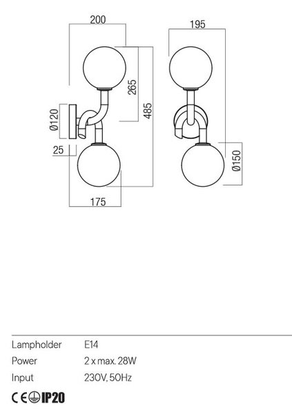 Redo Designové nástěnné svítidlo CONFUSIO, 49cm Barva: Černá
