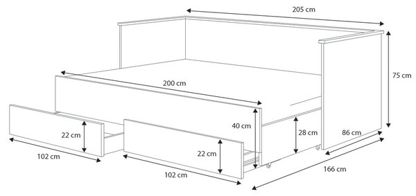 Rozkládací dětská postel 200x80-160 cm