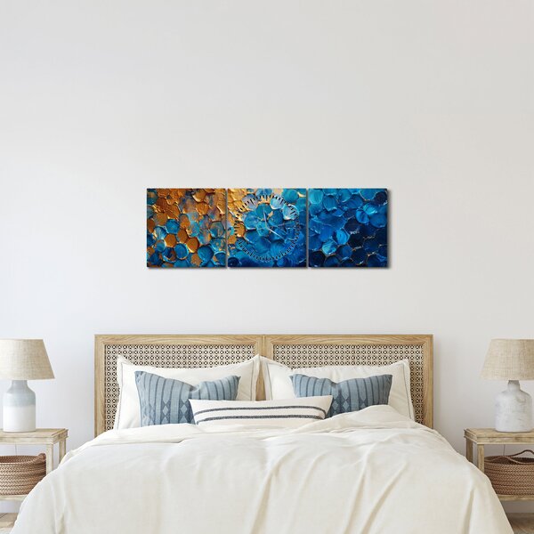 Obraz - Modrozlatá malba (s hodinami) (90x30 cm)