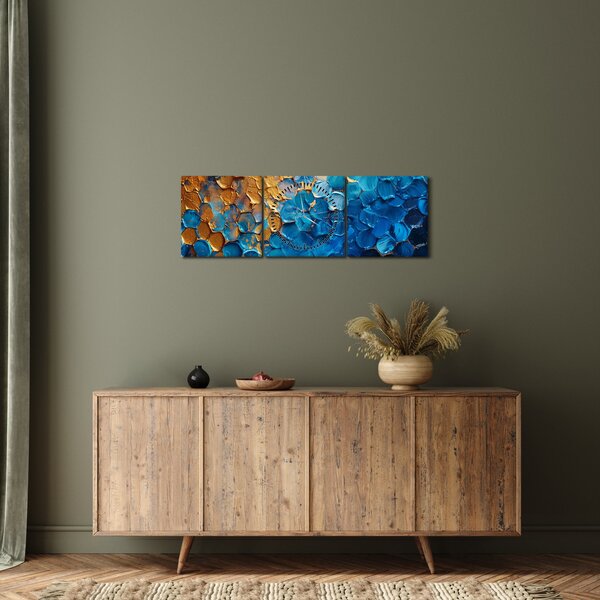 Obraz - Modrozlatá malba (s hodinami) (90x30 cm)