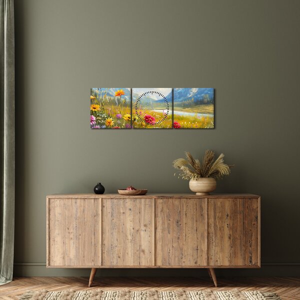 Obraz - Malovaná krajina (s hodinami) (90x30 cm)