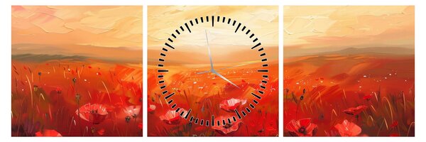 Obraz - Pole vlčích máků (s hodinami) (90x30 cm)