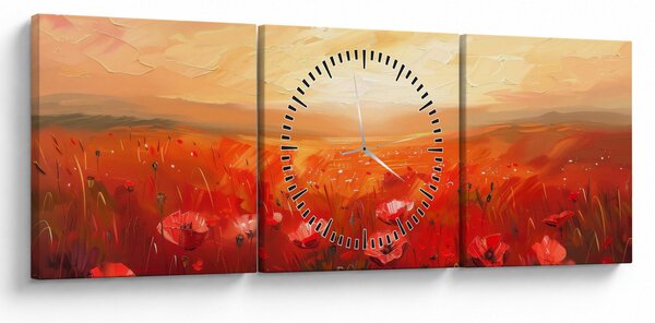 Obraz - Pole vlčích máků (s hodinami) (90x30 cm)