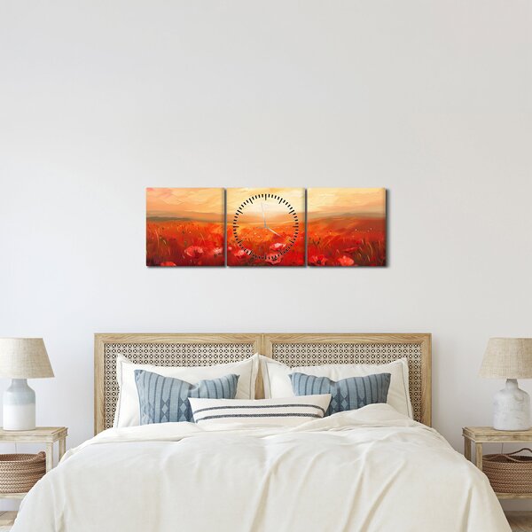Obraz - Pole vlčích máků (s hodinami) (90x30 cm)
