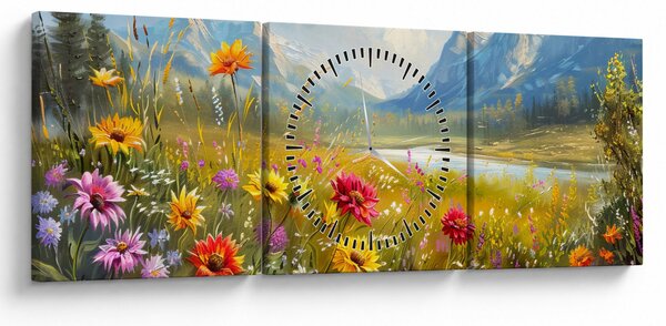 Obraz - Malovaná krajina (s hodinami) (90x30 cm)