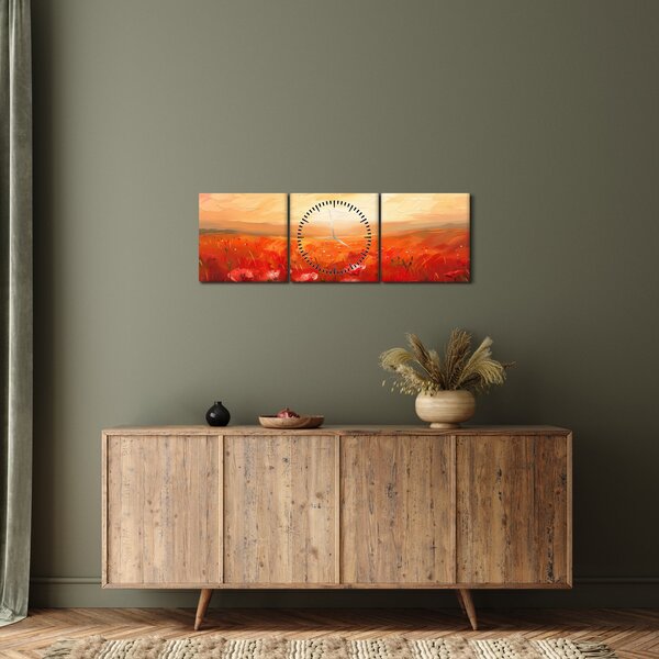 Obraz - Pole vlčích máků (s hodinami) (90x30 cm)