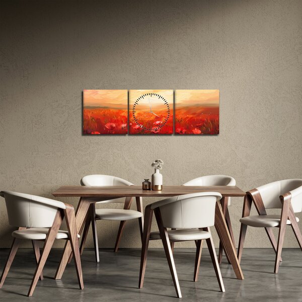 Obraz - Pole vlčích máků (s hodinami) (90x30 cm)